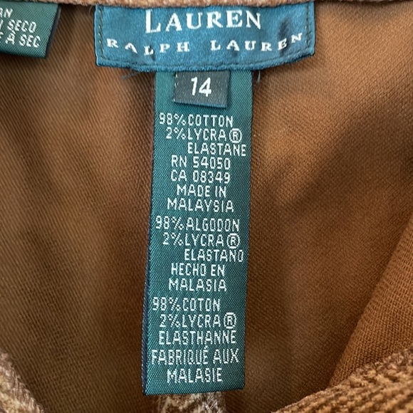 Ralph Lauren Plus Size 14 Brown two  pocket plush pants. Chevronish pattern - Picture 3 of 15